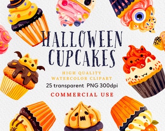 Clipart de cupcakes d'Halloween : 25 décorations de fête PNG (usage commercial)