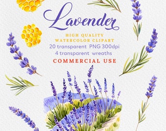 Watercolor Lavender Clipart Bundle, Wedding, Lavender Clipart, Purple Flowers, Lavender wreath, Lavender Landscape, DIY Stationery, PNG.