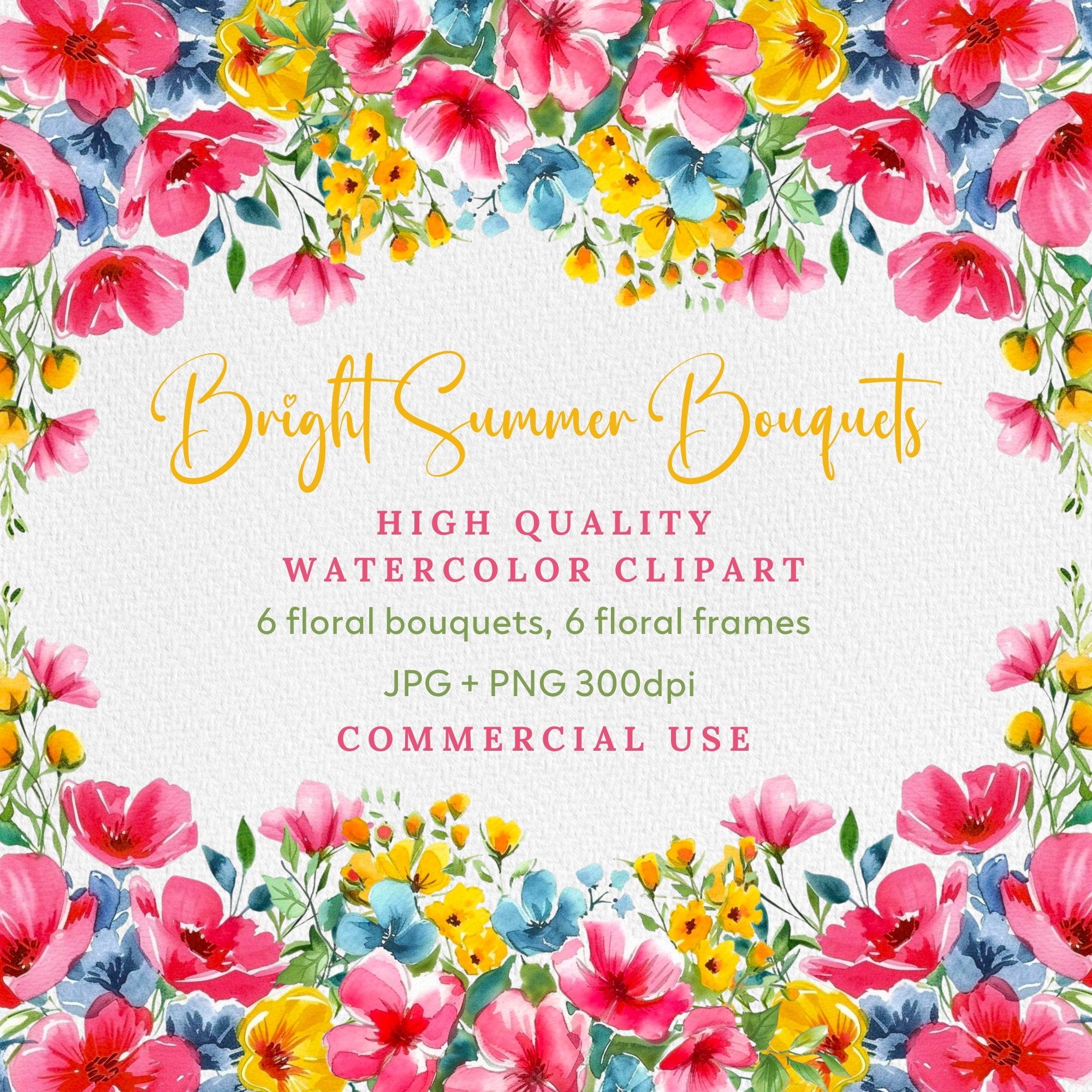 Watercolor wildflowers, Clip Art Summer Spring Colorful Floral Clipart Wedding Wreath Bouquets Digital Download, Wildflowers bouquets.