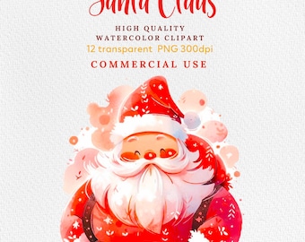 Watercolor Santa Clipart Bundle: Christmas PNG Images (Digital Download)