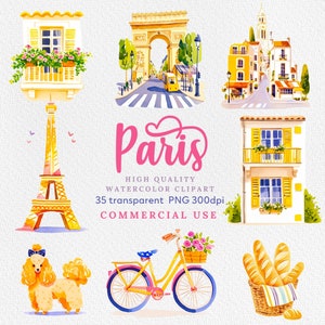 Aquarel Parijs clipart, Parijs PNG, Parijs print, Parijs Frankrijk illustraties, Parijs stad clipart, Eiffeltoren, monumenten Frankrijk, Franse clipart.