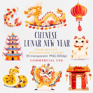 Clipart del capodanno cinese, clipart del capodanno lunare, clipart della Cina, clipart del drago cinese, illustrazioni clipart del capodanno cinese.