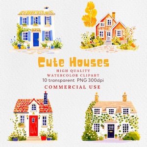 Clipart de jolies maisons, illustration de bâtiment à l'aquarelle, ville natale douce, enseigne européenne Little Shop, architecture de la ville, cottage urbain png thumbnail