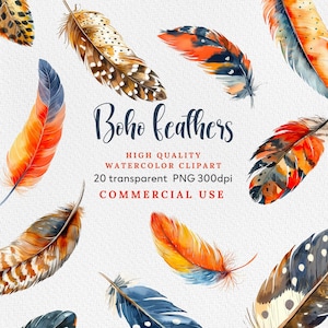 Clipart de plumes, clipart plume aquarelle, clipart plumes boho, plumes PNG, clipart boho, clipart mariage, clipart boho plumes.