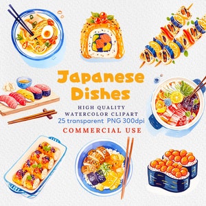 Watercolor Sushi Clipart, Asian Clipart, Fish Clipart, Japanese Clipart, Sushi Clip Art, Japanese Dishes, Japanese Food Clipart, Sushi PNG.