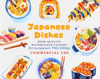 Watercolor Sushi Clipart: Japanese Food PNG (Digital Download)