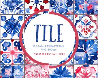Azulejo Tile Pattern: Watercolor Mediterranean Design (Digital Download)