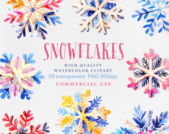 Watercolor Snowflakes Clipart: Christmas Decor Illustrations (PNG, Digital Download)