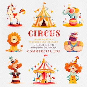Watercolor Circus clipart, Circus Printable , Circus PNG, Carnival Clip Art, Animals, Jokers, Circus Tent Clipart, Circus set, Circus PNG.