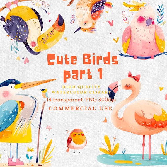 Bird Clipart Bundle PNG Images of Birds for Digital Scrapbooking, Card Making, Instant Download of Bird Clipart, Watercolor Cute Birds PNG.