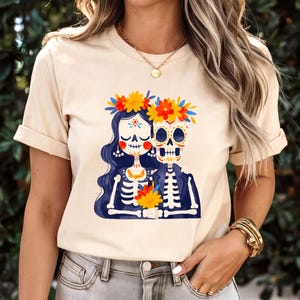 Esqueleto del Día de los Muertos PNG, Sublimación de camisetas PNG, PNG mexicano, Diseño de camisetas, Diseño de camisetas de Halloween, Sublimación de pareja de esqueletos.