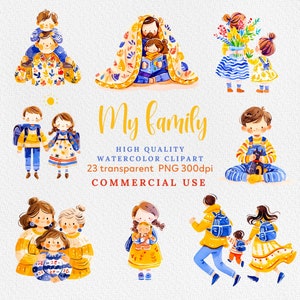 Watercolor Family clipart PNG, Children clipart, Mother clipart,  Daughter clipart, Son clipart, Mom dad clipart, Commercial use