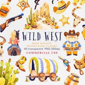 Wild West clipart, Watercolor Western Clipart, Cowboy clipart, Texas clipart, Watercolor skull, Southwest clipart, Watercolor cactus