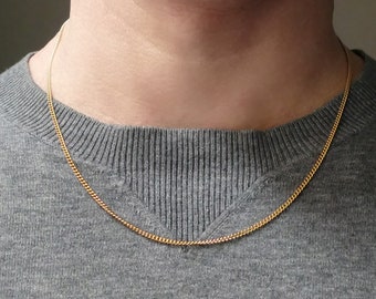 2mm Connell Golden Chain, Curb Style Gold Plated Stainless Steel Connell Chain Necklace, Thin Curb Chain, 55cm Long Chain For Him Her