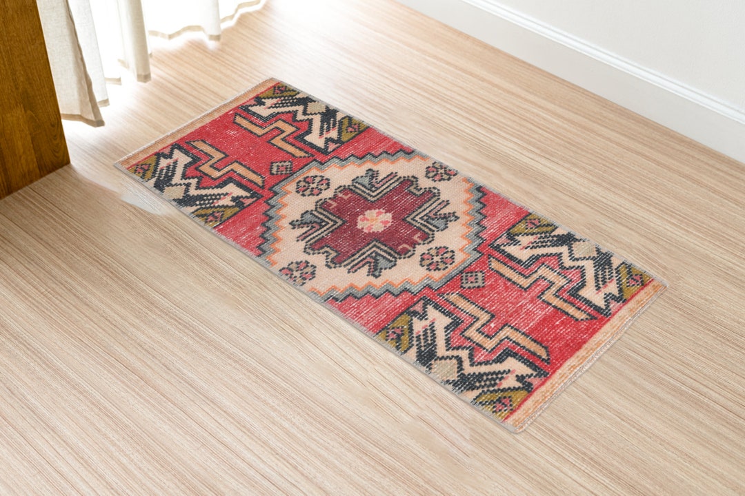 1x3 Red Rug,small Vintage Rug,small Rug,natural Wool Rug,red Doormat Rug,1x3 Rug,small Doormat