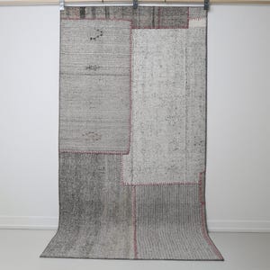 4x7 Vintage Turkish Patchwork Runner Rug, Black White Flatweave Wool Rug, Handmade Hallway Rug