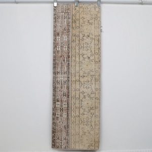 Tappeto passatoia vintage turco patchwork 2x6, fatto a mano, beige e marrone, per corridoio, stretto, stile boho, per cucina.