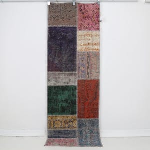 2x7 Vintage Turkish Patchwork Runner Rug, Handmade Wool Cotton Hallway Rug, Multicolor Patchwork Carpet, One of a Kind
