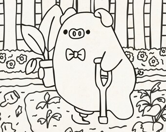 Cute Pig Coloring Page for Teens and Adults - Kawaii Coloring Sheet with Cozy and Aesthetic Vibes - Printable Self Care Activity