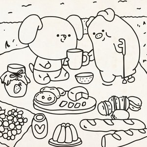 Cute Animals Simple Coloring Page for Teens and Adults - Printable or Digital Colouring Sheet with Cozy and Aesthetic Vibes image 1