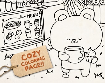 Cozy Bear Adult Coloring Page - Printable or Digital Colouring Sheet with Cute and Aesthetic Vibes - Inclusion Matters - Self Care Activity