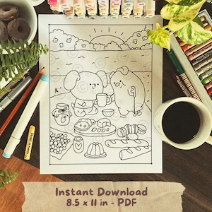Cute Animals Simple Coloring Page for Teens and Adults - Printable or Digital Colouring Sheet with Cozy and Aesthetic Vibes image 2