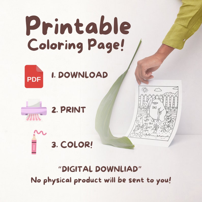 Cute Pig Coloring Page for Teens and Adults Kawaii Coloring Sheet With