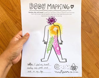 Body Mapping Emotions Coloring Page: Art Therapy Worksheet for Emotional Regulation | Chronic Pain & Healing Body Sensation Tool