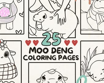Baby Hippo Moo Deng Coloring Pages | Cute Pygmy Hippopotamus Designs | Thailand-Inspired Coloring Book for Adults | Kawaii Coloring Sheets