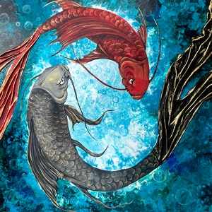 Pez Koi, Lienzo, Arte Tradicional Japonés, Arte Mural Japonés, Decoración de Pared, Ideas de Regalo para Él y para Ella