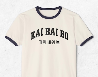 Kai Bai Bo koreanisches Ringer-Shirt, lustiges Kdrama-Fangeschenk, Kpop-Geschenk für sie, koreanisches Hangul-T-Stück, Stein-Papier-Schere-Hemd, einzigartiges Geschenk