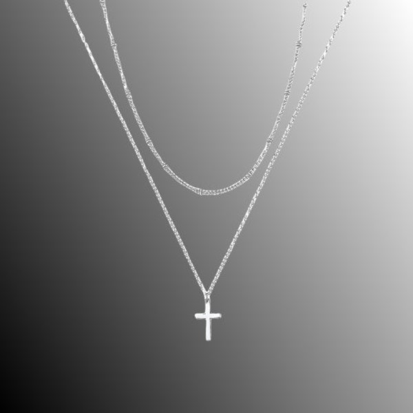 Stainless steel cross chain beaded chain Women's exquisite simple stainless steel double cross beaded necklace