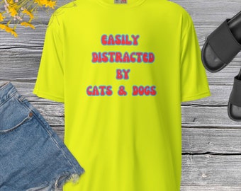 Unisex performance crew neck t-shirt, Easily Distracted by Dogs and dogs, Dog Lover Gift, Botanical Shirt, cat Lover Gift, Cat Mom Shirt .