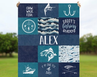 Fishing Baby Shower Blanket, Fishing Blanket, Personal Blanket, Personalized Fish, Fishing Swaddle, Baby Shower Gift, Name Pattern Blanket
