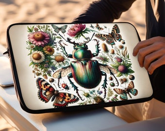 Beetle Entomology Insects Laptop Macbook Air Pro Sleeve, Laptop Case, Ipad Sleeve, Goblincore, Cottagecore, Botanical, Wildflower, Butterfly