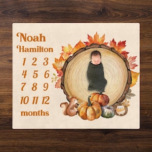 Little Pumpkin Milestone Blanket, Autumn Fall Custom Name Baby Blanket, Boy Girl Shower Newborn Gift, Monthly Photo Custom Milestone Blanket