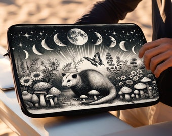 Opossum Possum Laptop Macbook Air Pro Sleeve, Laptop Case, Ipad Sleeve, Goblincore, Dark Cottagecore, Mushroom, Butterfly, Celestial Moon