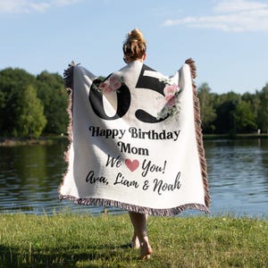 65th Sixty Five Mom Mama Grandma Birthday Custom Year 1960 Woven Tapestry Throw Blanket, Name Blanket Mom Gift From Daughter and Son For Her