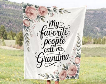 Grandma New Grandma Present Group Gift from Grandkids Floral Nana Mimi Gigi Woven Throw Blanket Couch Unique Birthday Gift for Grandparent
