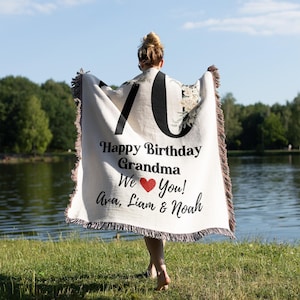70th Seventy Grandma Nana Gigi Milestone Birthday Custom Name Year 1955 Woven Tapestry Throw Blanket Gift From Grandkid Daughter Son Mom
