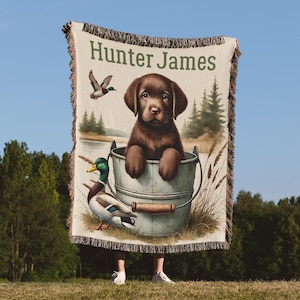 Duck Hunting Dog Baby Boy Blanket Mallard Duck Nursery Decor Hunter Customized Toddler Name Blanket Outdoors Custom Gifts for Newborn Boy
