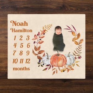 Little Pumpkin Milestone Blanket, Autumn Fall Custom Name Baby Blanket, Boy Girl Shower Newborn Gift, Monthly Photo Custom Milestone Blanket