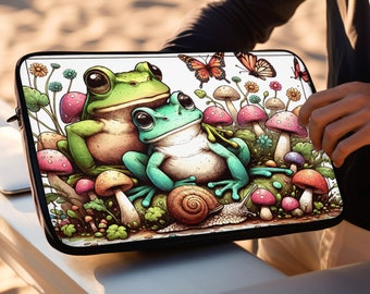 Frog and Toad Cute Aesthetic Laptop Macbook Air Pro Sleeve, Laptop Case, Ipad Sleeve, Goblincore, Cottagecore, Mushroom, Snail, Butterfly