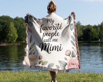 Mimi Grandma New Grandma Present Group Gift from Grandkids Floral Nana  Gigi Woven Throw Blanket Couch Unique Birthday Gift for Grandparent