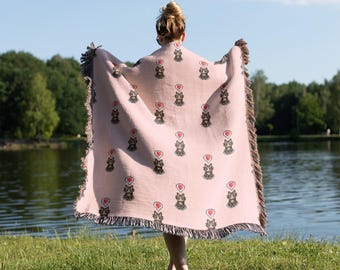 Happy Grey Cat Stardew Valley Blanket, Stardew Valley Gifts Woven Minky Plush Blanket Tapestry Geek Gamer Nerd Video Game, Gifts for her