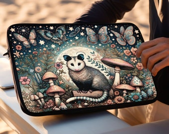 Opossum Possum Laptop Macbook Air Pro Sleeve, Laptop Case, Ipad Sleeve, Goblincore, Cottagecore, Mushroom, Butterfly, Celestial Moon, Fairy