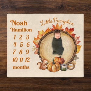 Little Pumpkin Milestone Blanket, Autumn Fall Custom Name Baby Blanket, Boy Girl Shower Newborn Gift, Monthly Photo Custom Milestone Blanket