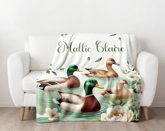 Duck Hunting Baby Girl Blanket Mallard Duck Nursery Decor Hunter Customized Toddler Name Blanket Outdoors Custom Quilt Gifts for Newborn Boy