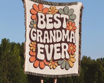 Best Grandma New Grandma Present Group Gift from Grandkids Floral Nana Mimi Gigi Woven Throw Blanket Couch Unique Birthday Gift Grandparent