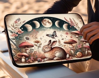 Rabbit Bunny Laptop Macbook Air Pro Sleeve, Laptop Case, Ipad Sleeve, Goblincore Cottagecore, Mushroom, Butterfly, Celestial Moon, Fairycore